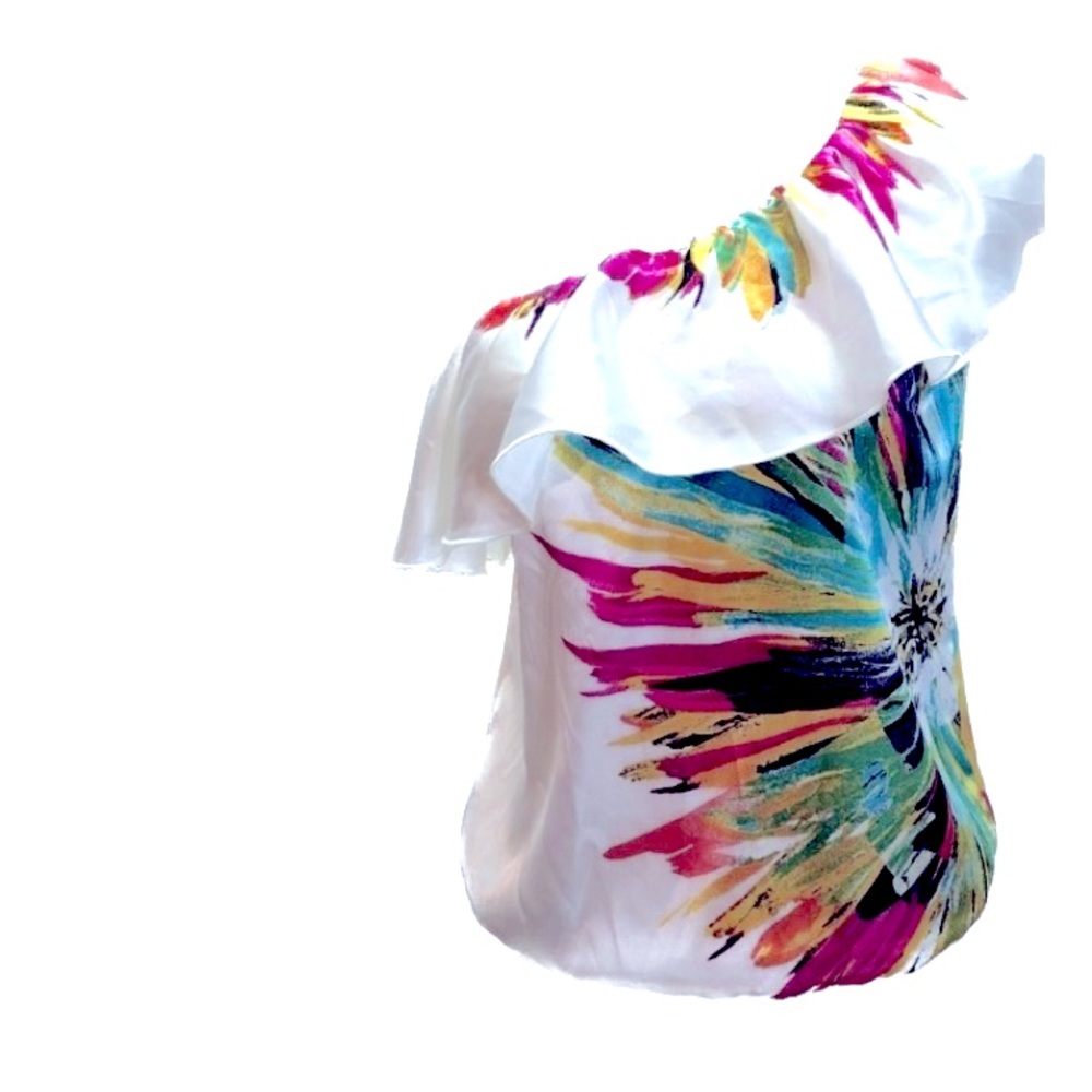 Heart Soul Women’s White Satin Silky Sway So Lovely One Shoulder Floral Top